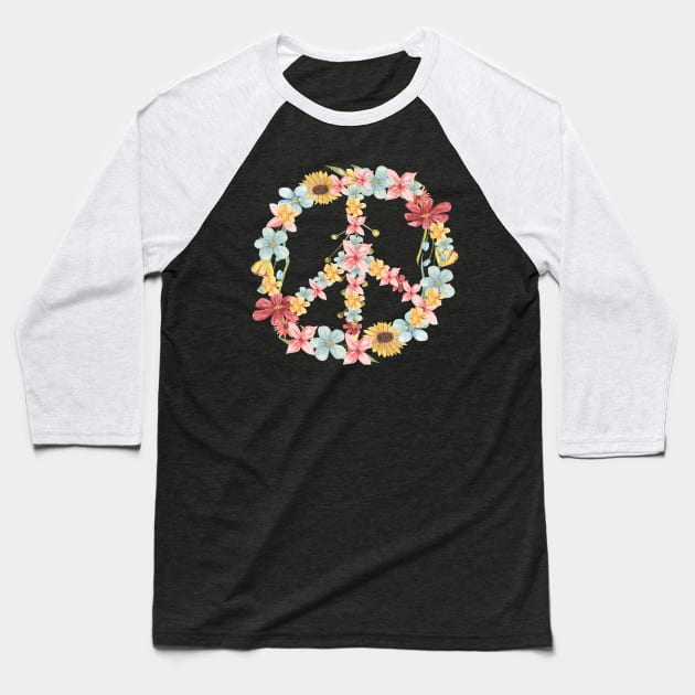 Peace Flowers Baseball T-Shirt by Danipost